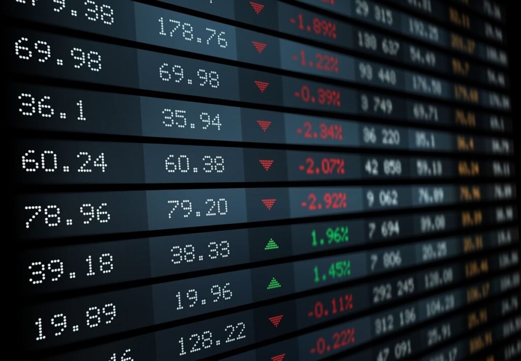 stock exchange board with market index, vector graphs and charts